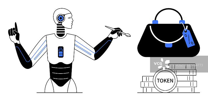 举手和数字笔进行竞标的机器人图片素材