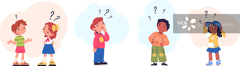 孩子们思考问题，男孩和女孩在思考寻找。图片素材