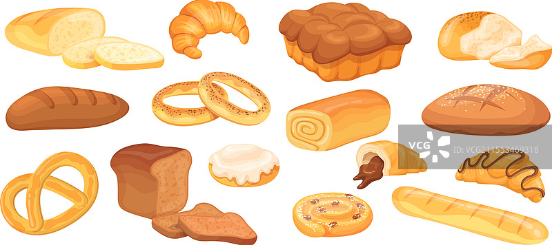 卡通面包店产品，整条面包和切片面包图片素材