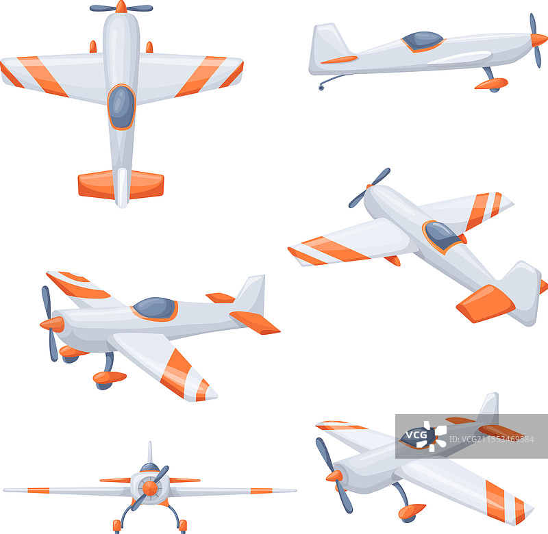 卡通螺旋桨飞机农场飞机正面侧视图图片素材