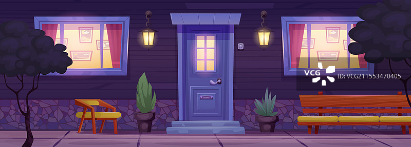 现代住宅夜间前门入口走廊图片素材