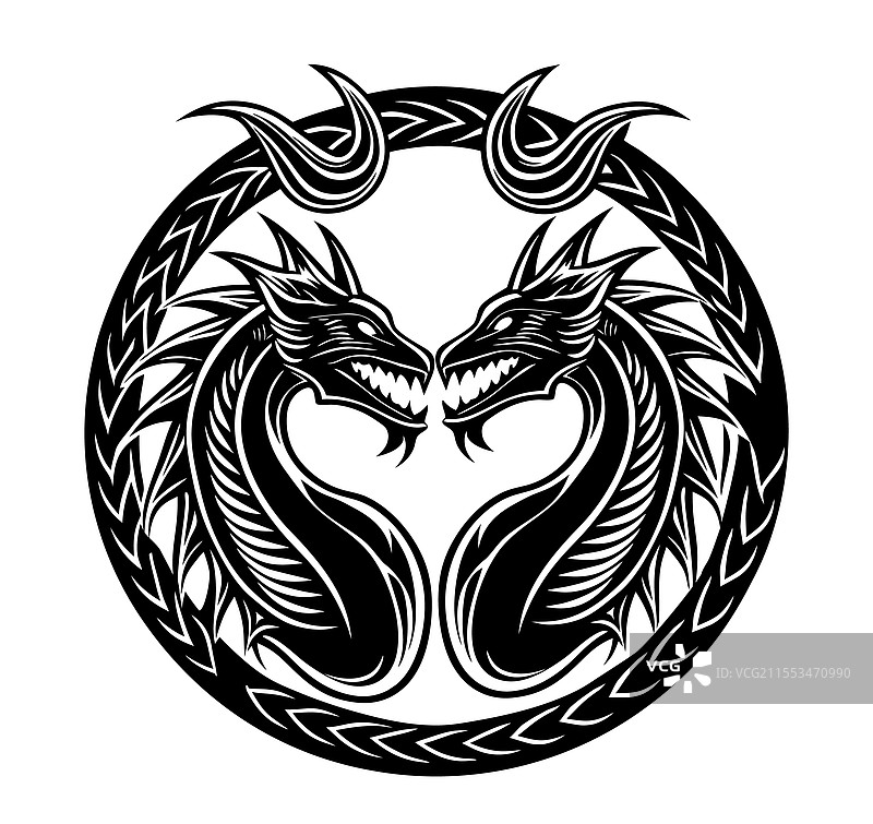 圆形中的龙部落剪影图片素材