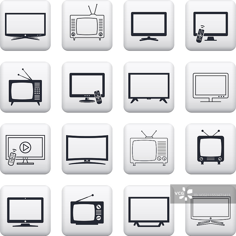 现代与复古电视图标在灰色按钮上图片素材