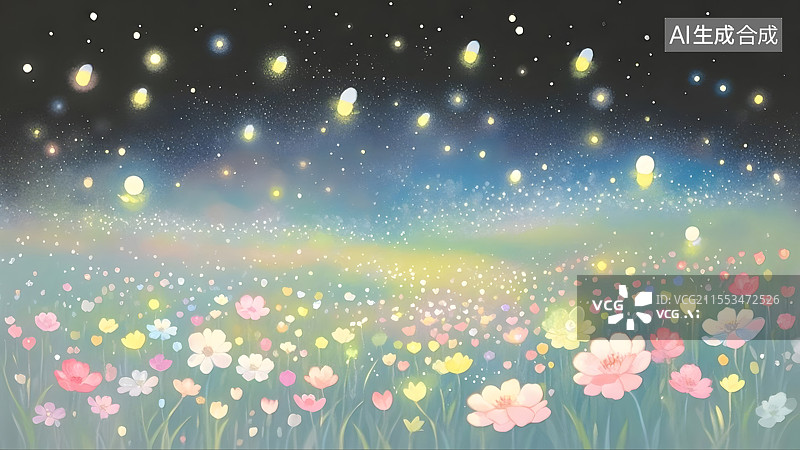 【AI数字艺术】萤火花海夜空星光图片素材