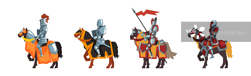 骑在马上的中世纪骑士戴着头盔图片素材