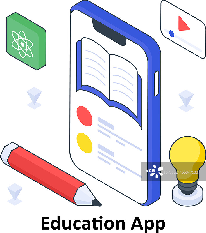 教育应用程序等距彩色EPS图形图片素材