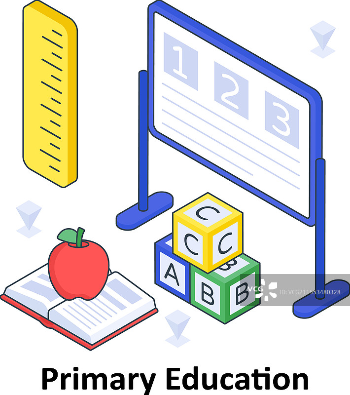 初等教育等距彩色插图图片素材