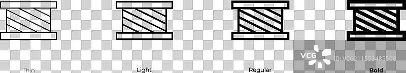 缝纫线轴图标，细线、常规和粗体风格图片素材
