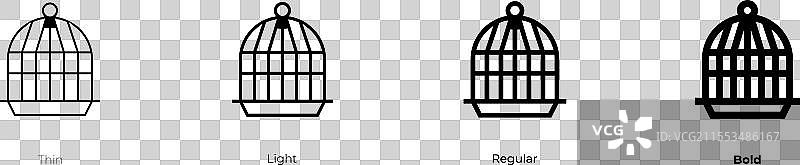 鸟笼图标，细线、常规和粗体风格图片素材