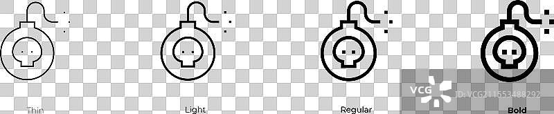 炸弹图标，细线、常规和粗体风格图片素材