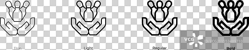 保龄球图标，细体、常规体和粗体风格图片素材