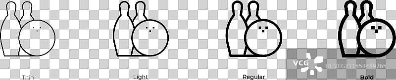 保龄球图标，细线、常规和粗体风格图片素材