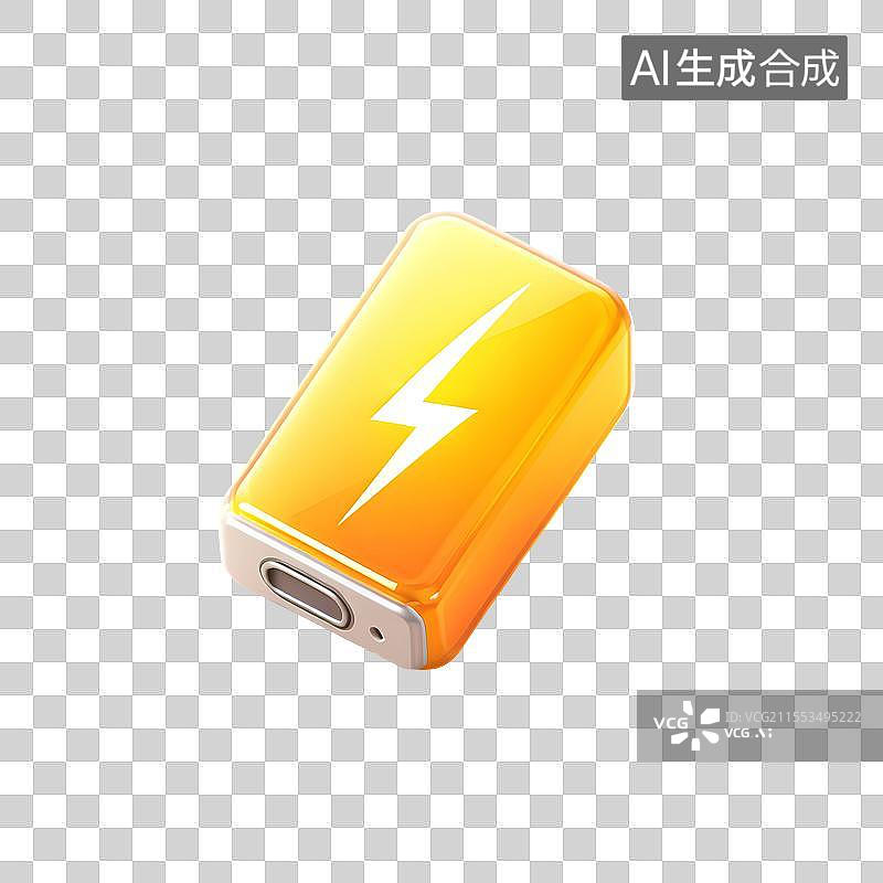【AI数字艺术】3D渲染，黄色电池，蓄电池，电源，能源，充电，能量免抠元素图片素材
