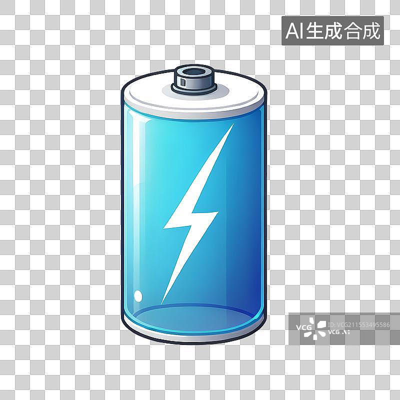 【AI数字艺术】3D渲染，蓝色电池，蓄电池，电源，能源，充电，能量免抠元素图片素材