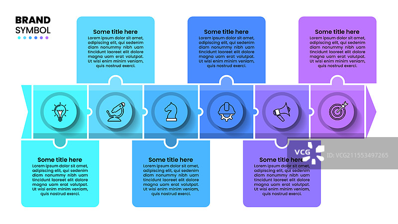 六步图表模板拼图，带图标图片素材