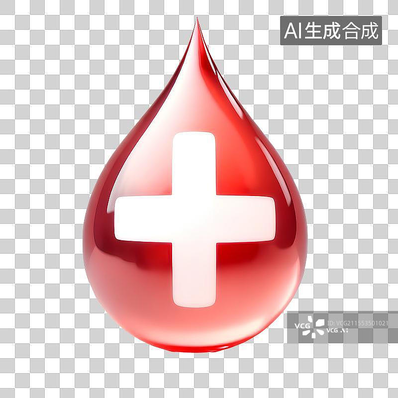 【AI数字艺术】3D渲染，红色十字水滴，世界献血日，医院医疗医药安全保险免抠元素图片素材