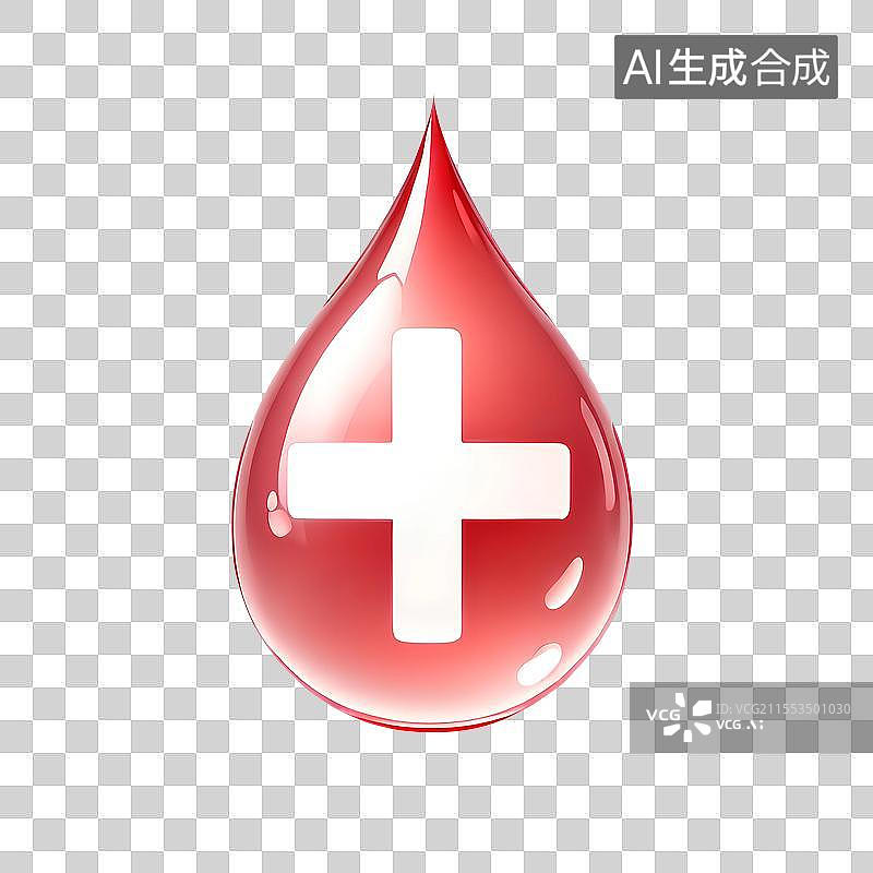 【AI数字艺术】3D渲染，红色十字水滴，世界献血日，医院医疗医药安全保险免抠元素图片素材