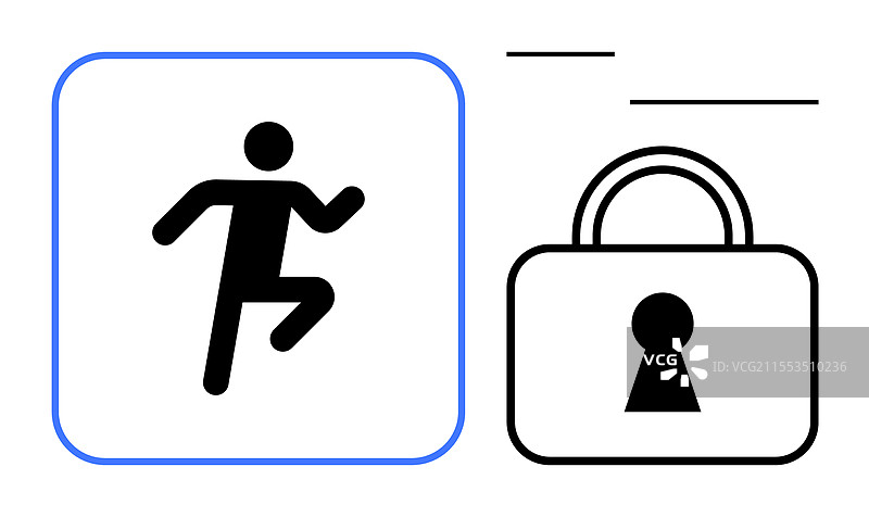跑步的火柴人和代表的挂锁图标图片素材