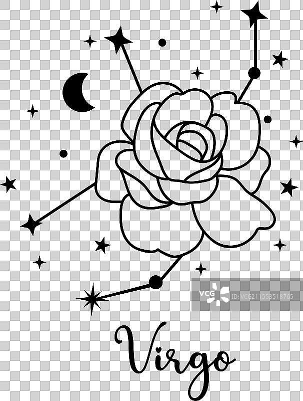 处女座星座与月光花和星星图片素材