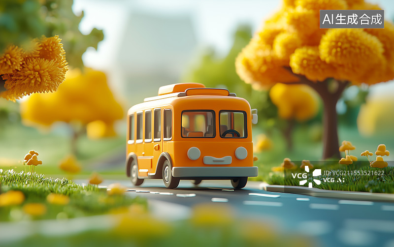 【AI数字艺术】公路上行驶的校车图片素材