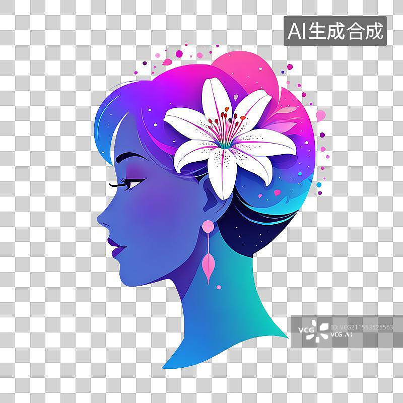 【AI数字艺术】人物插画 头上戴着百合花的女人图片素材