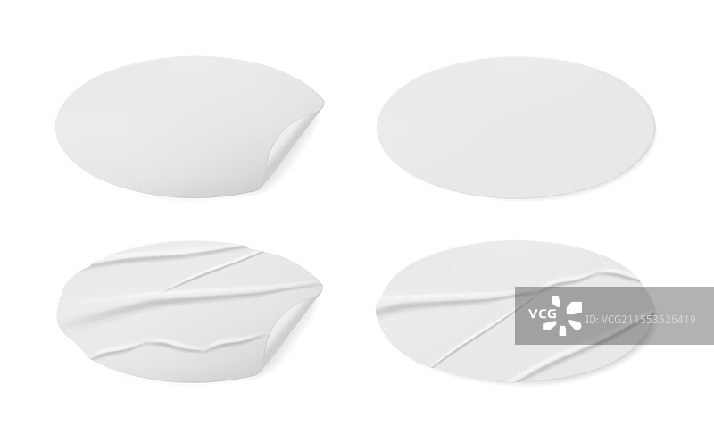 白色胶粘椭圆形皱褶贴纸或标签图片素材