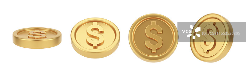 不同角度下的美元硬币图片素材
