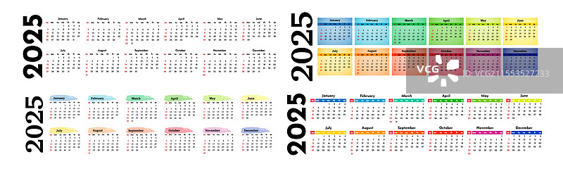 2025年日历集，孤立在白色背景上图片素材