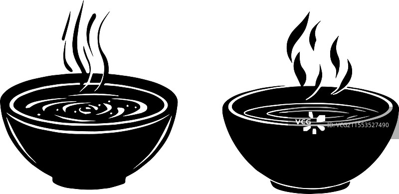 一组两个黑色汤碗图标图片素材