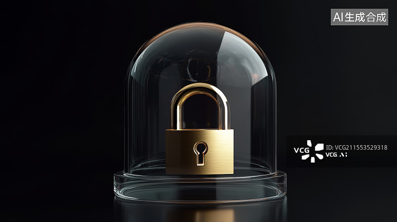 【AI数字艺术】透明玻璃罩的锁，安全，保密，金融图片素材