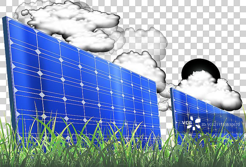 绿色草地上的太阳能电池板图片素材