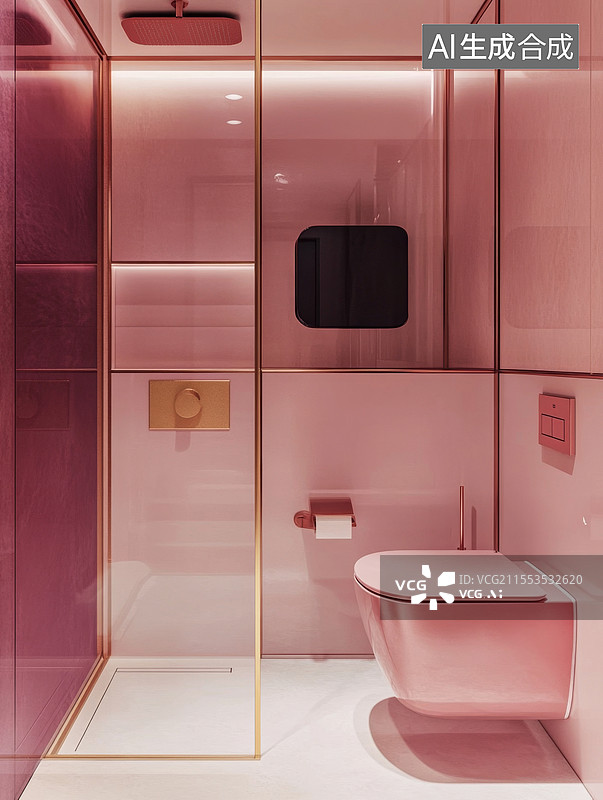 【AI数字艺术】现代粉色浴室设计图片素材