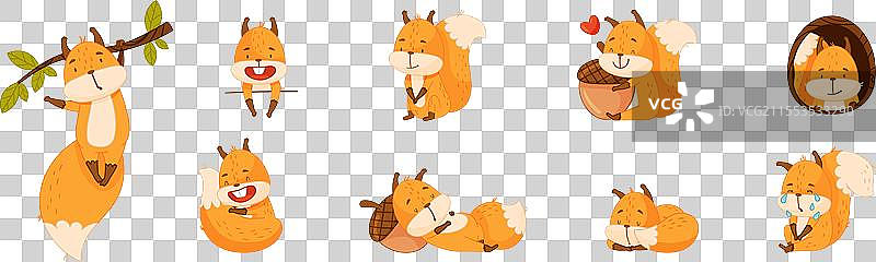 可爱的松鼠角色，蓬松的尾巴正在参与图片素材