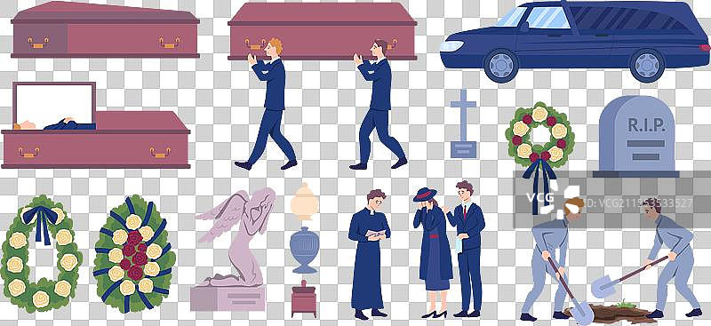 卡通风格的葬礼服务和埋葬仪式图片素材