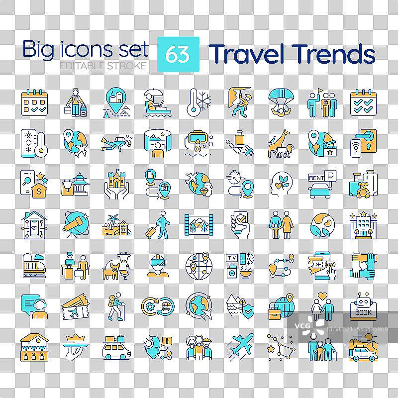 旅行趋势 RGB 颜色图标集图片素材