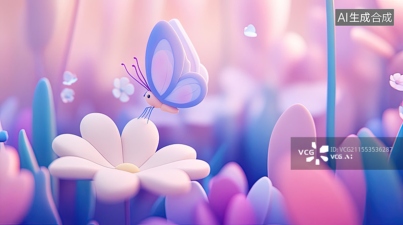 【AI数字艺术】紫色花朵上的蝴蝶图片素材