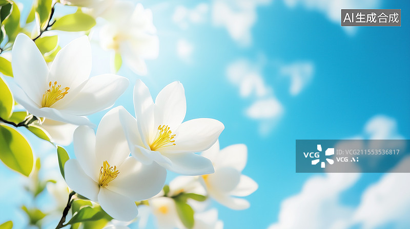 【AI数字艺术】蓝天下盛开的玉兰花图片素材