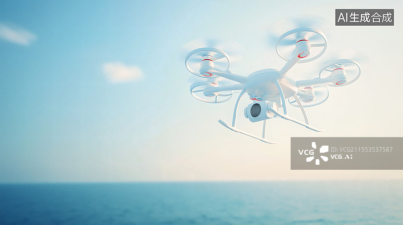 【AI数字艺术】海天之间：白色无人机翱翔图片素材