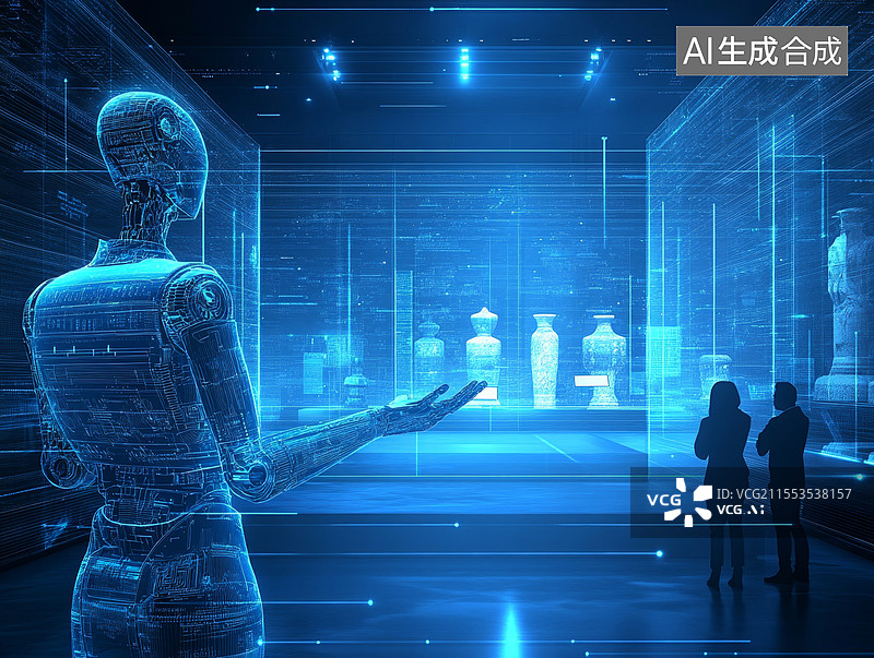 【AI数字艺术】虚拟博物馆中的机器人导游图片素材