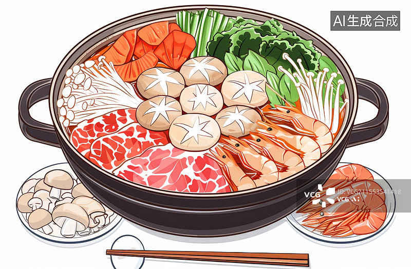 【AI数字艺术】餐桌上的火锅特写镜头图片素材
