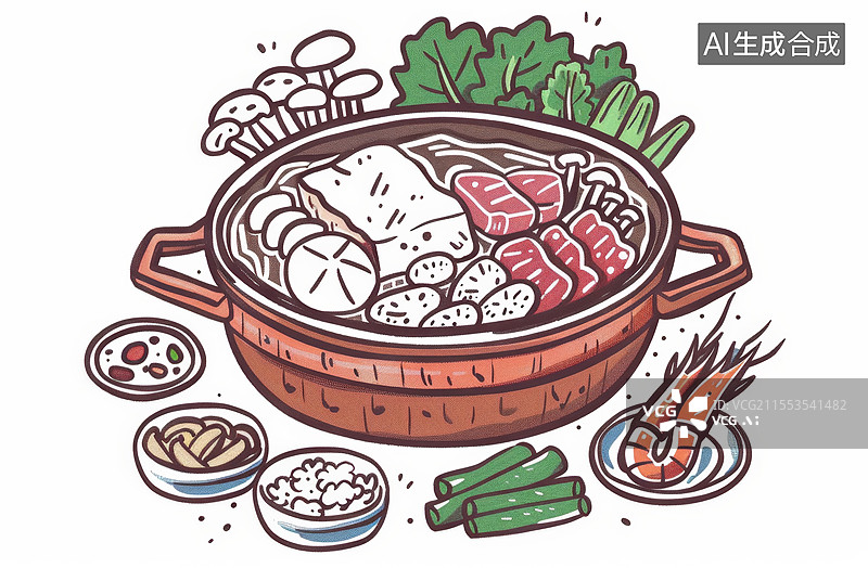 【AI数字艺术】餐桌上的火锅特写镜头图片素材