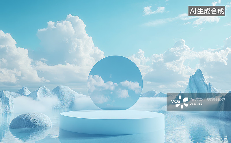 【AI数字艺术】天空白云和展台图片素材