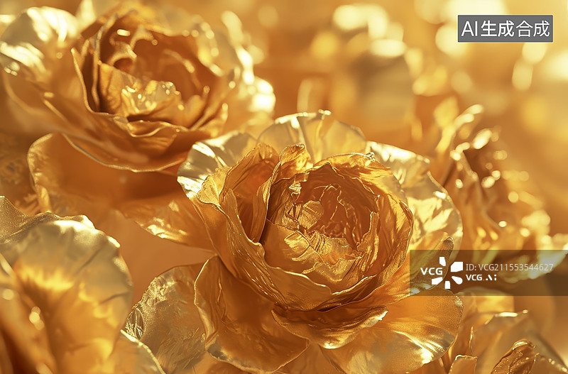 【AI数字艺术】金色金属花朵图片素材