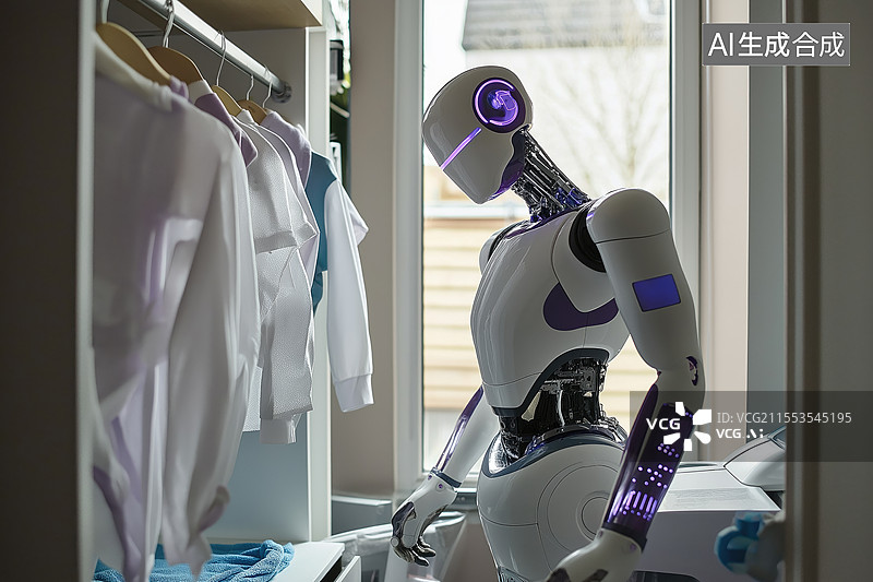 【AI数字艺术】人工智能机器人做家务洗衣服图片素材