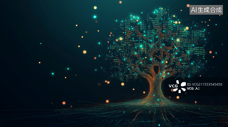 【AI数字艺术】科技树状网络图片素材