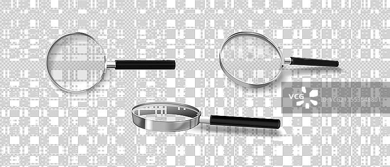不同角度的逼真3D放大镜图片素材