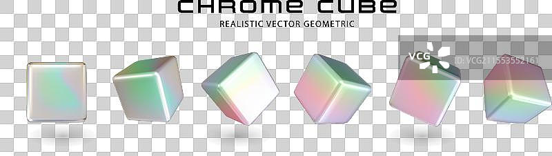 现代彩虹效果的3D铬立方体组合图片素材