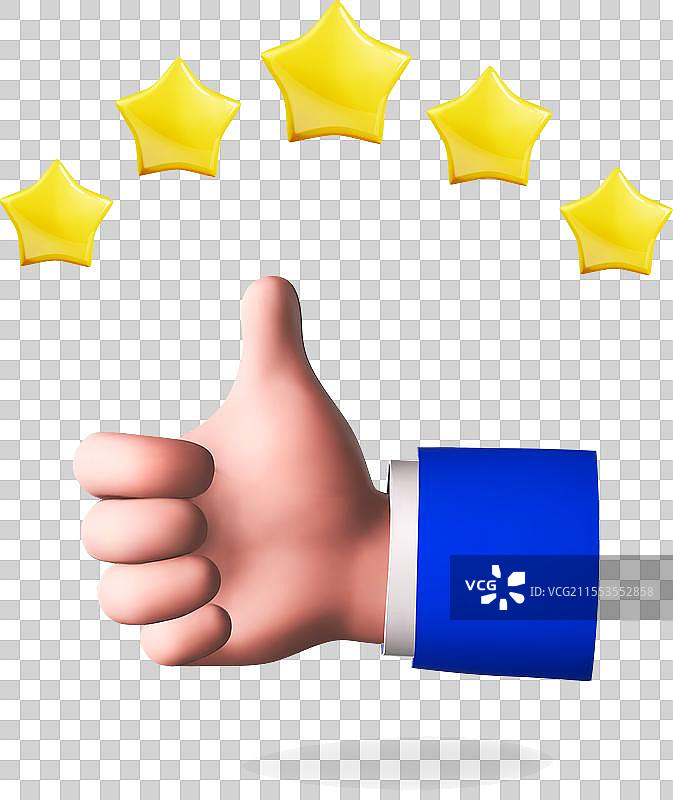 竖起大拇指的手势和五颗星星图片素材
