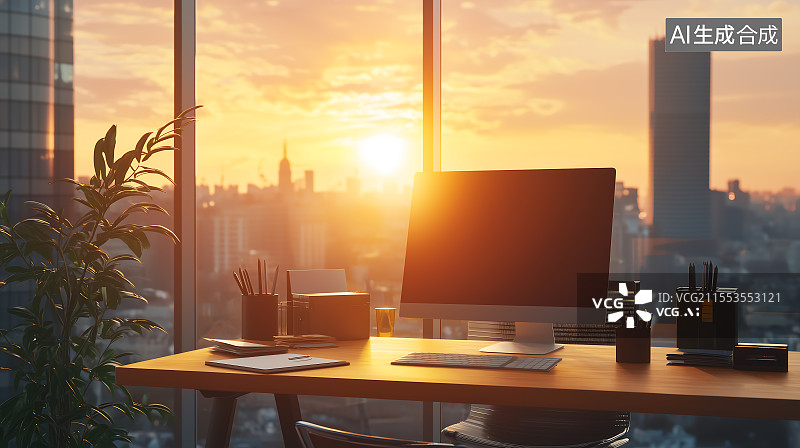 【AI数字艺术】办公室办公桌上的笔记本电脑图片素材