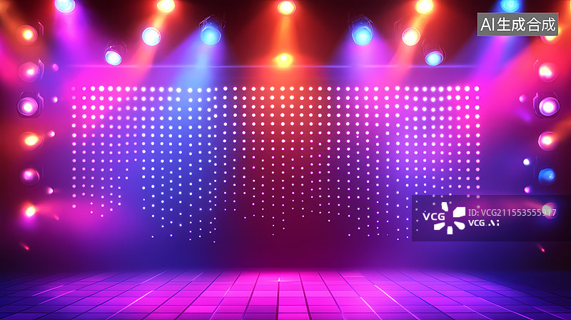 【AI数字艺术】炫彩舞台灯光闪耀空间图片素材